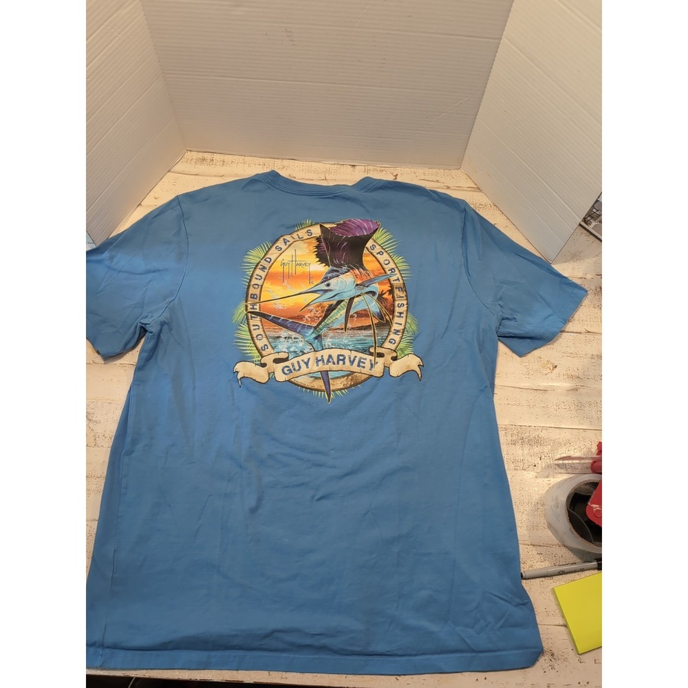 Guy Harvey Blue Marlin South Bounds Sails T-Shirt Men's Size Large Fishing